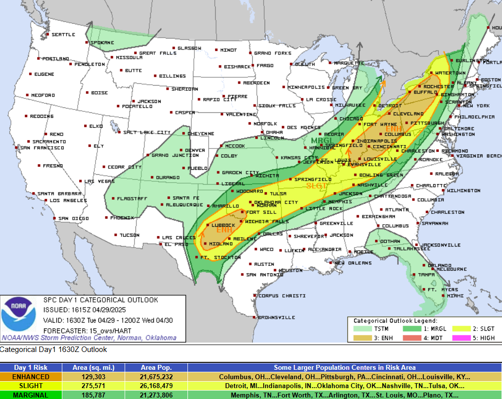 Categorical Outlook for Tuesday, April 29, 2025