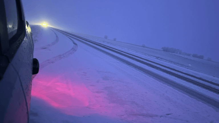 Snow covered roads in South Dakota on April 2, 2025