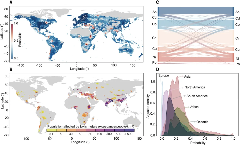 Global distribution of soil toxic metals exceeding human health and ecological thresholds (HHET). Image credit: Global soil pollution by toxic metals threatens agriculture and human health, Deyi Hou, Xiyue Jia, Liuwei Wang et al.