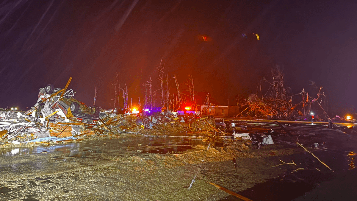 Tornado damage in Lake City, Arkansas on Wednesday, April 2, 2025