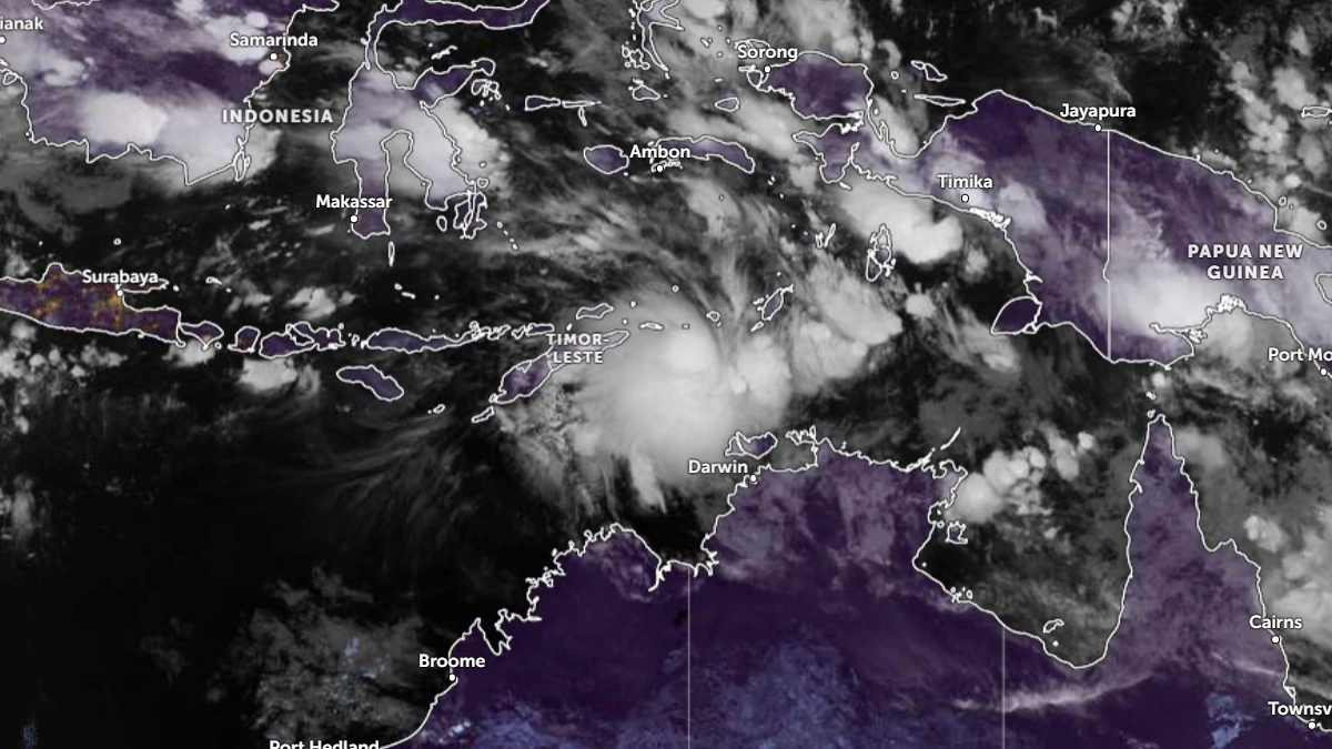 Tropical system 29U off the coast of northern Australia at 17:40 UTC on April 10, 2025
