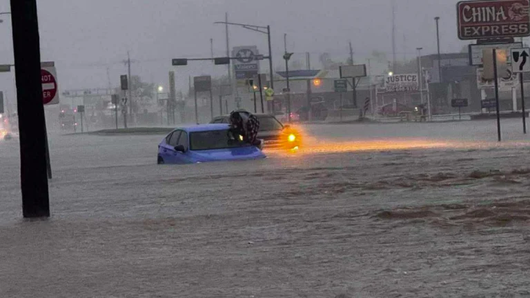 Vehicle trapped in flood waters in Lawton, Oklahoma on April 26, 2025