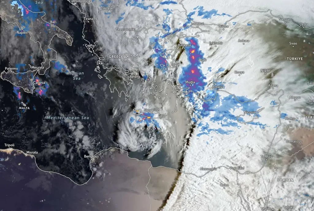 aegean sea greece turkey satellite image with rainfall radar at 0500 utc on april 1 2025