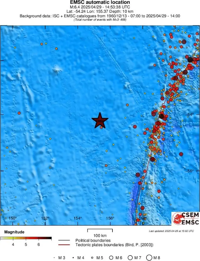 m6.8 earthquake macquarie island region april 29 2025 emsc regional seismicity