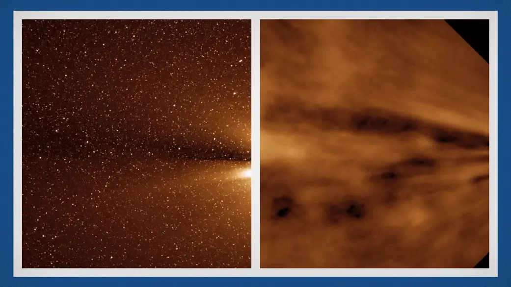 the before (left) and after (right) video of the solar wind, as seen by NASA's STEREO spacecraft. Image credit: NASA/SwRI/Craig DeForest