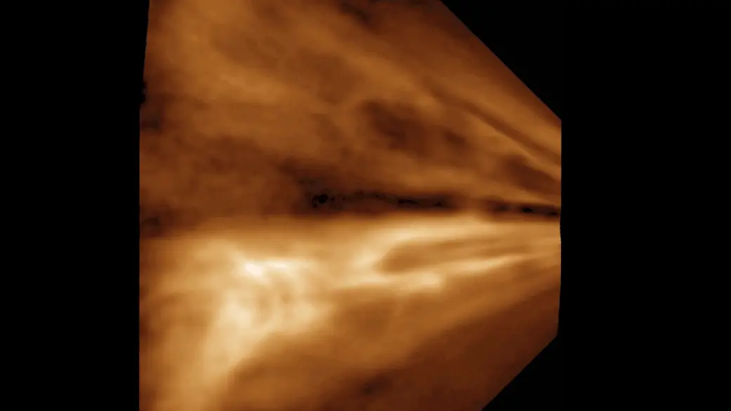 Computer-processed data of the solar wind from NASA’s STEREO spacecraft. Image credit: NASA/SwRI/Craig DeForest