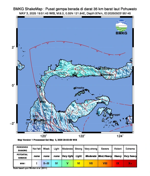 BMKG shakemap for M6.0 earthquake on May 3, 2025