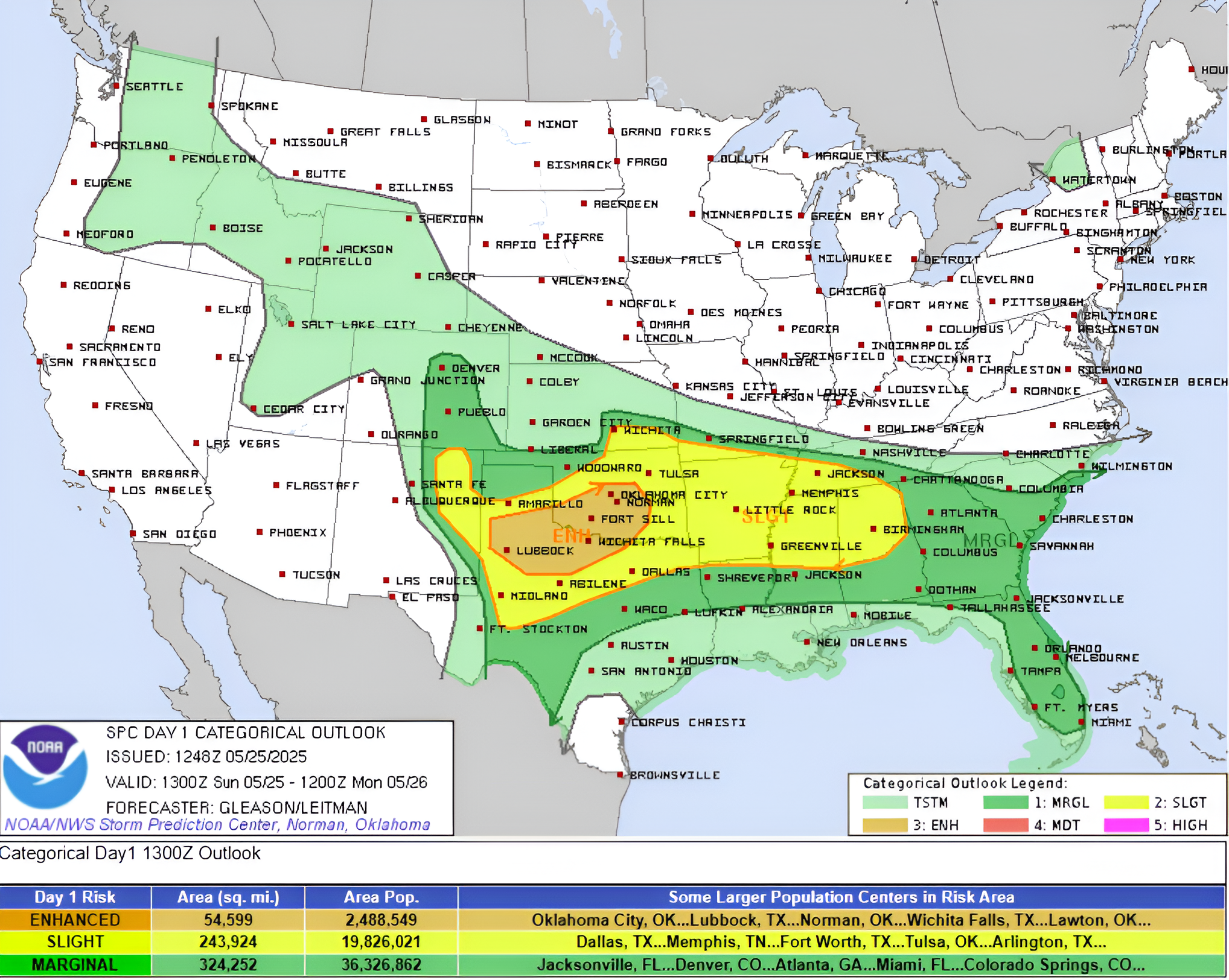 Categorical outlook for May 25, 2025. Credit: SPC