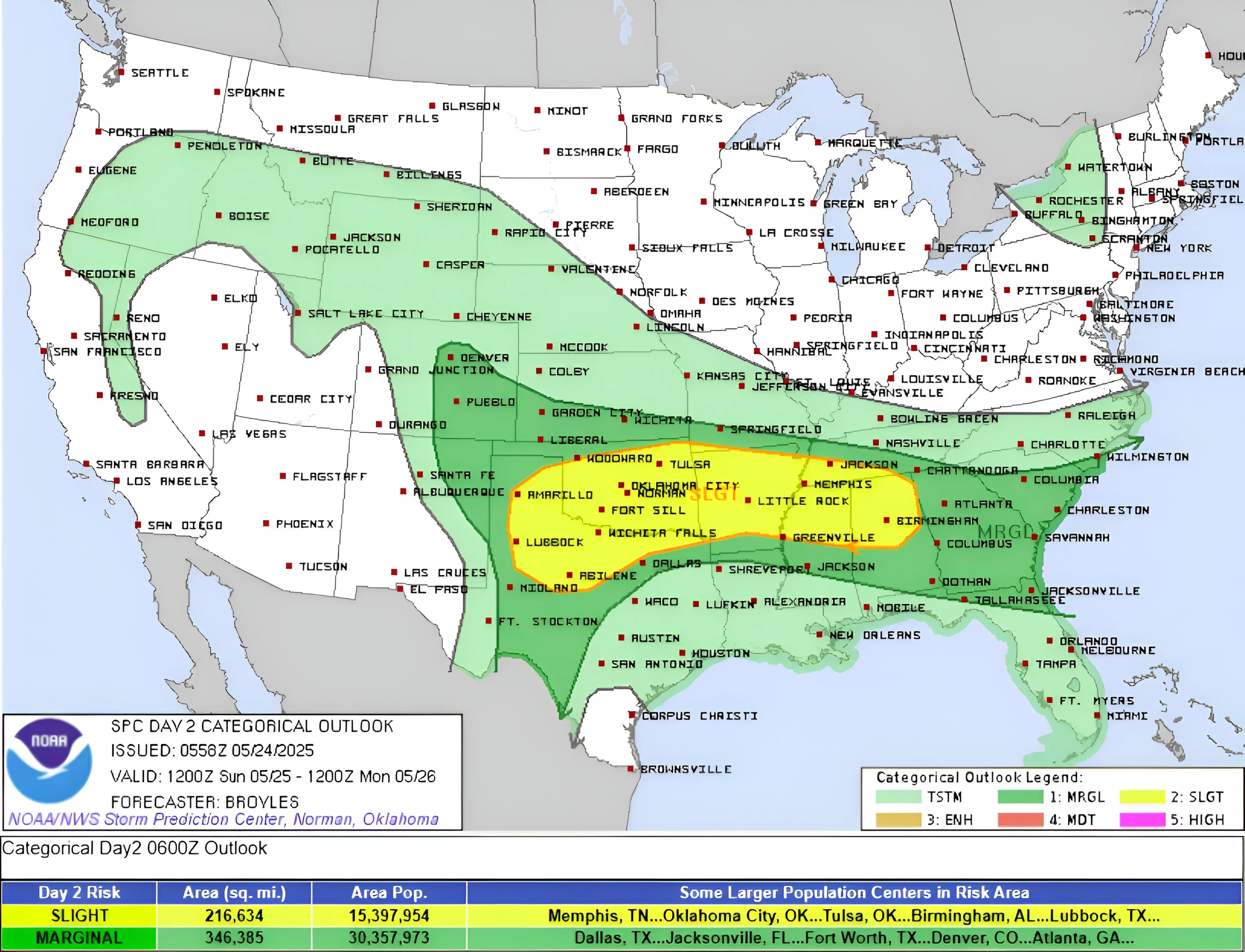 Categorical outlook for May 25, 2025. Credit: SPC