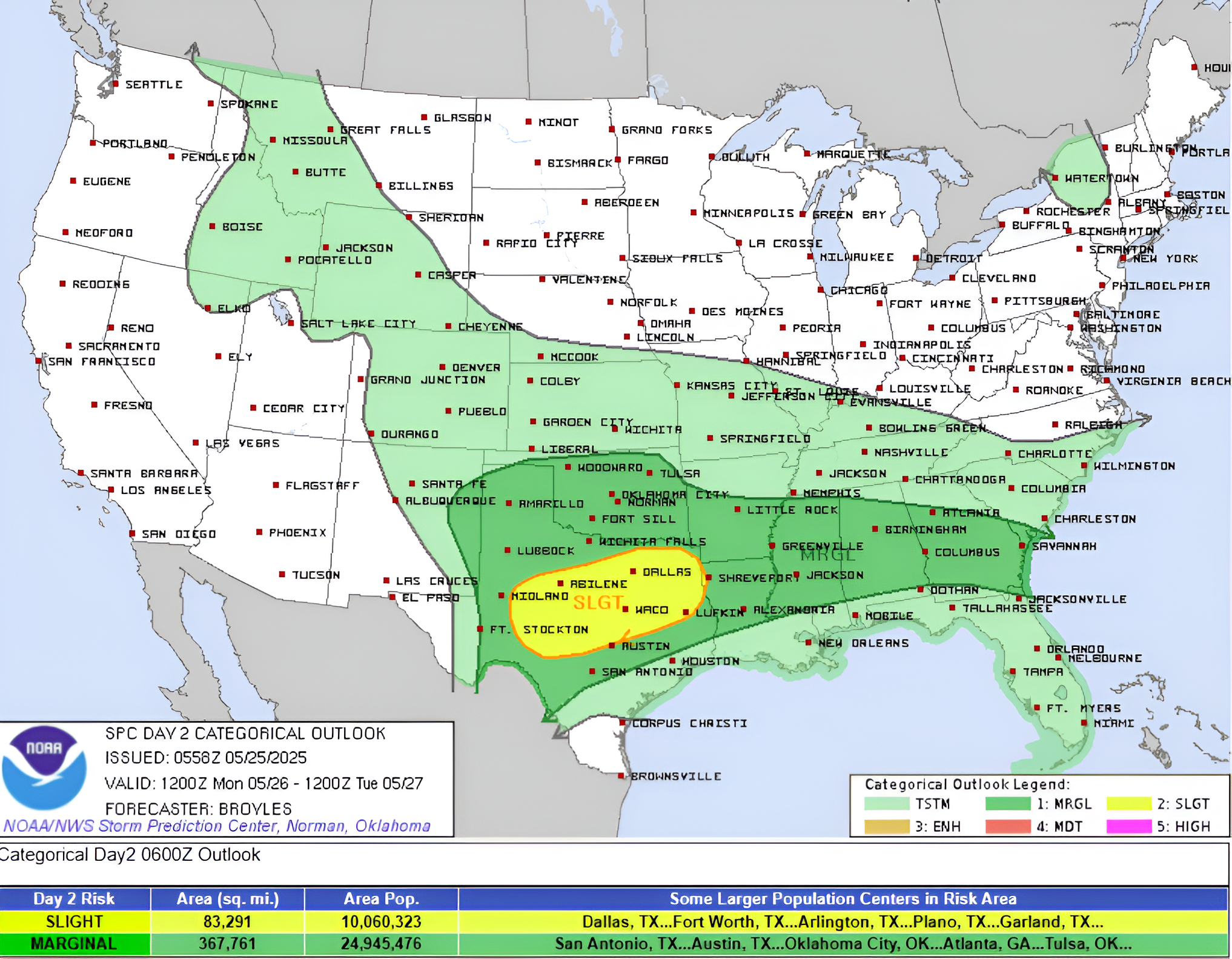 Categorical outlook for May 26, 2025. Credit: SPC