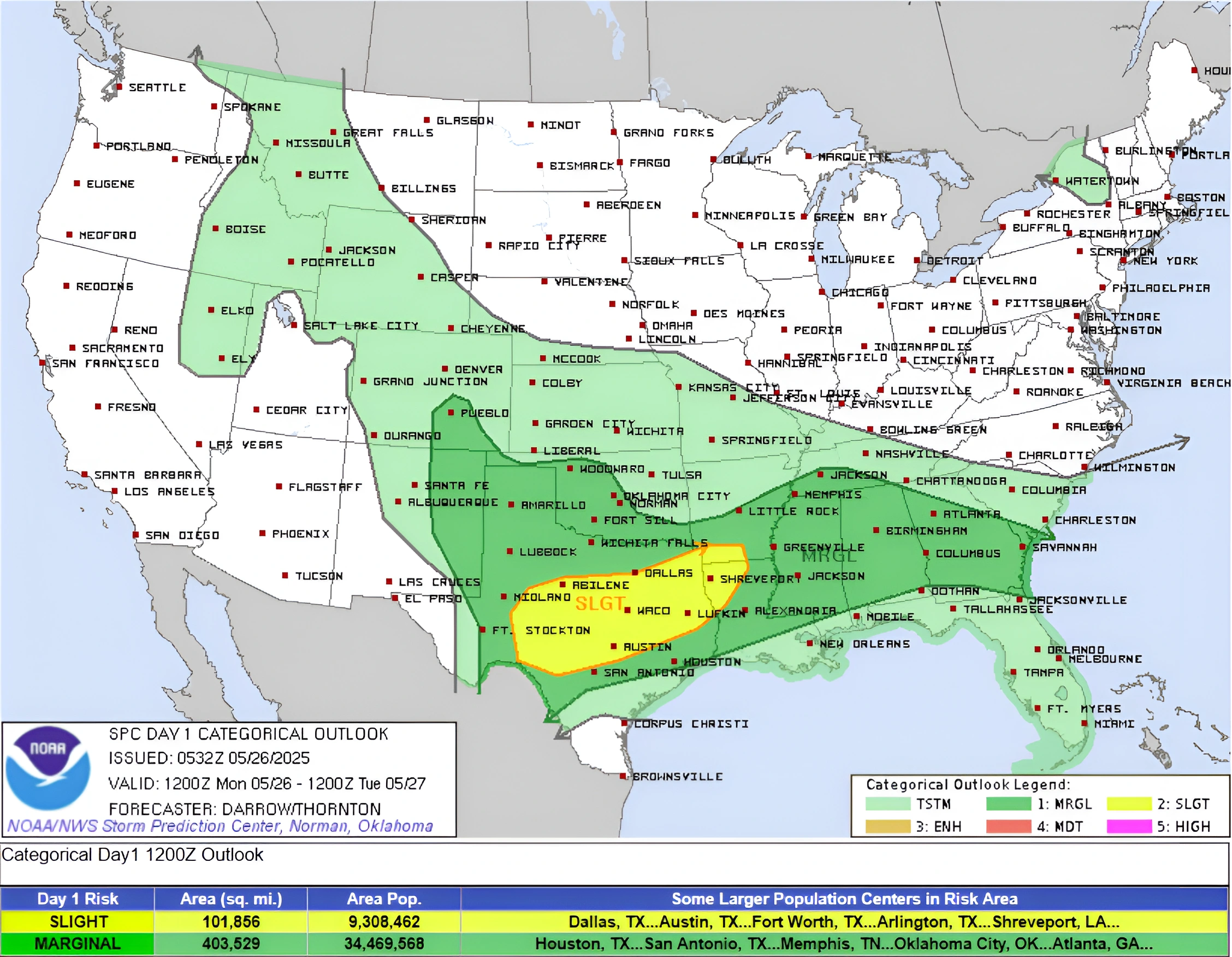 Categorical outlook for May 26, 2025. Credit: SPC