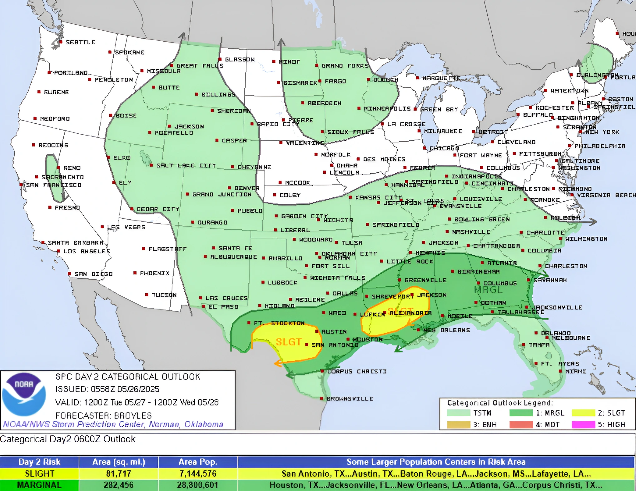 Categorical outlook for May 27, 2025. Credit: SPC