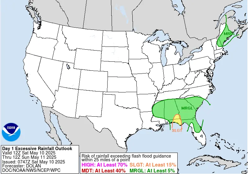 Excessive rainfall outlook for Saturday, May 10, 2025