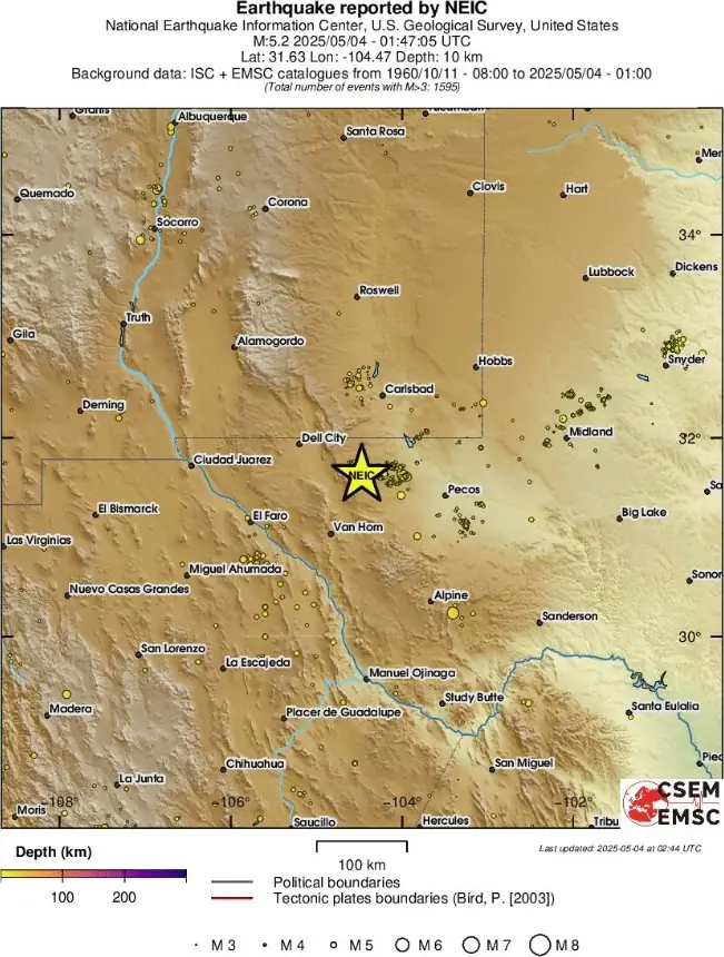M5.4 earthquake may 4 2025 west texas location emsc rsa