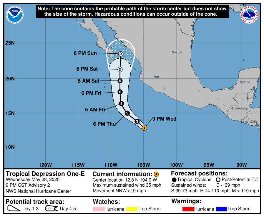 NHC forecast track for TD 1E as of May 29, 2025. Credit: NHC
