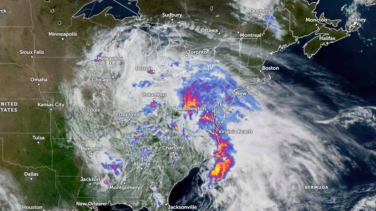 Satellite image with rainfall radar for northeastern United States acquired at 1640 UTC on may 13, 2025