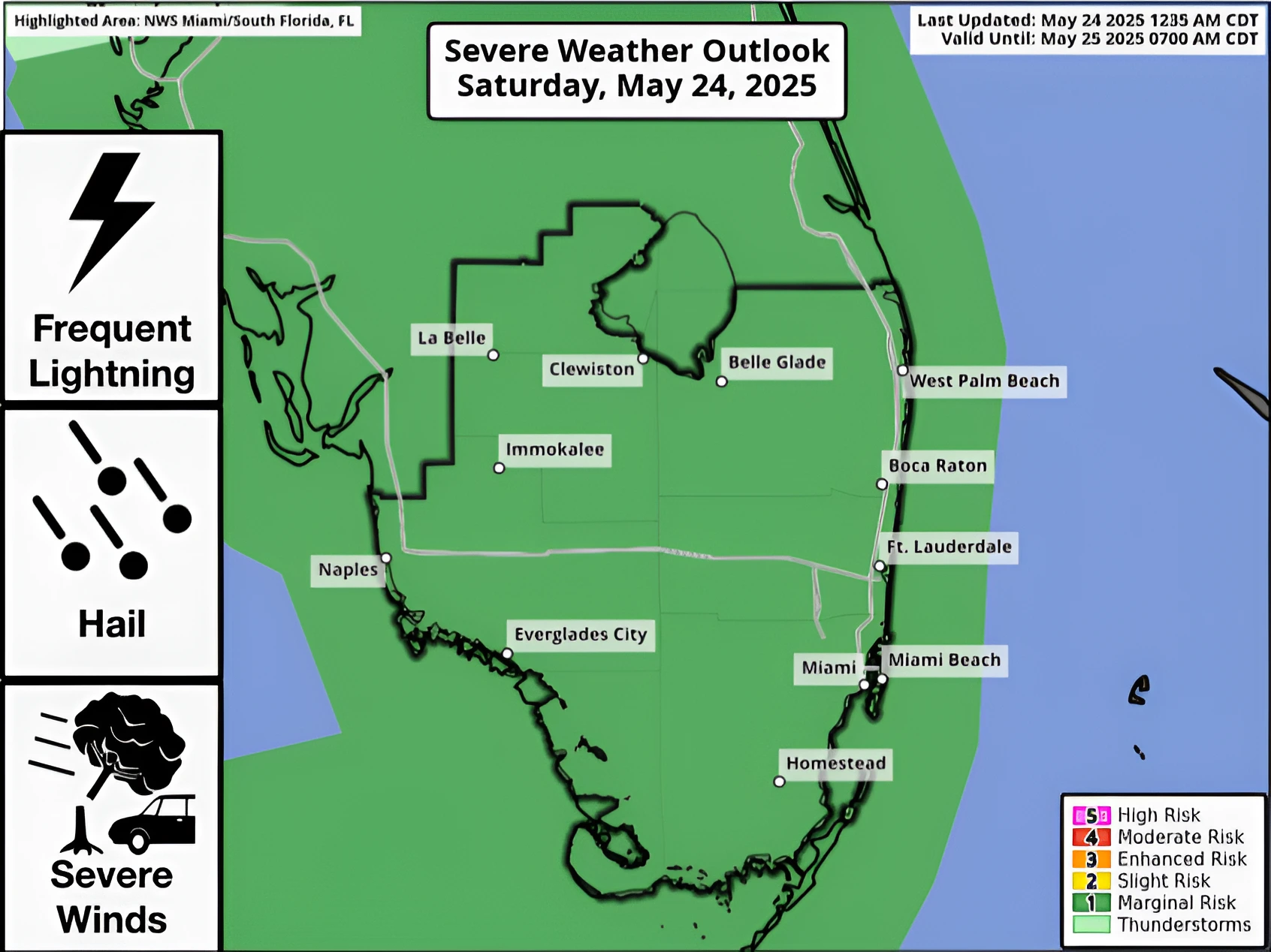 Severe weather outlook for southern Florida for May 24, 2025