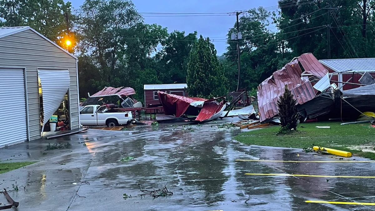 Tornado damage in Langley in Aiken County, South Carolina on Monday,May 12, 2025