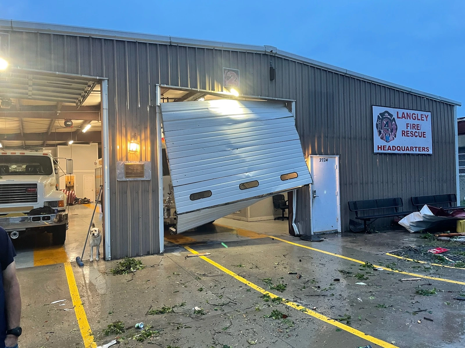 Tornado damage to Langley Fire Rescue Building on Monday, May 12, 2025