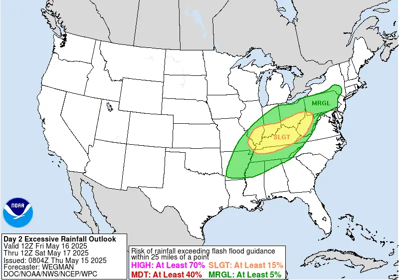 WPC Day 2 excessive rainfall outlook, for May 16, 2025