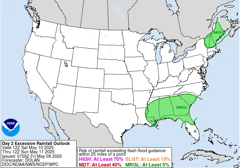 WPC Excessive rainfall outlook for Saturday, May 10, 2025