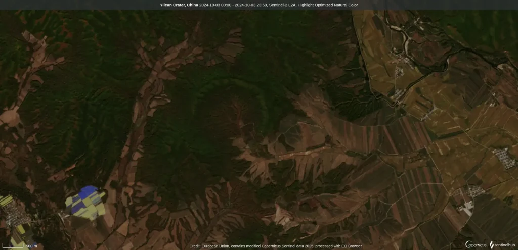 Yilan crater, China satellite image on October 3, 2024 Sentinel-2
