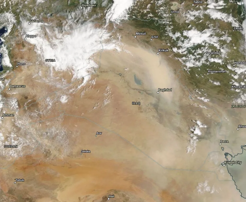 dust storm baghdad iraq terra modis satellite image may 5 2025