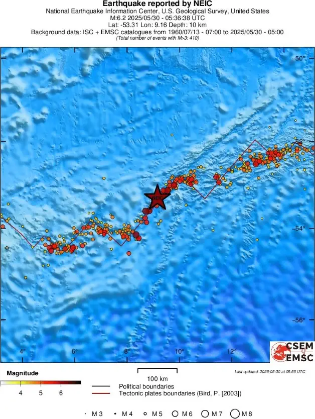 m6.2 earthquake southwest of africa may 30 2025 emsc regional seismicity