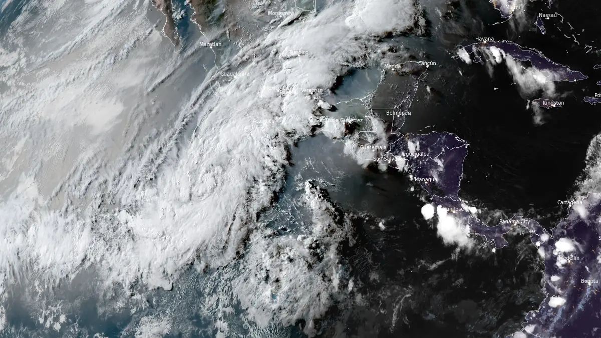 tropical depression one-e satellite image at 2350 utc on may 28 2025