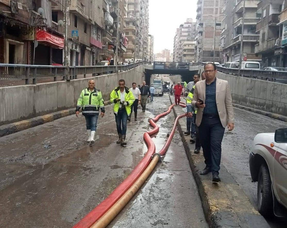 A closed tunnel in front of the movement of cars on Saturday morning Credit: Alexandria Governorate