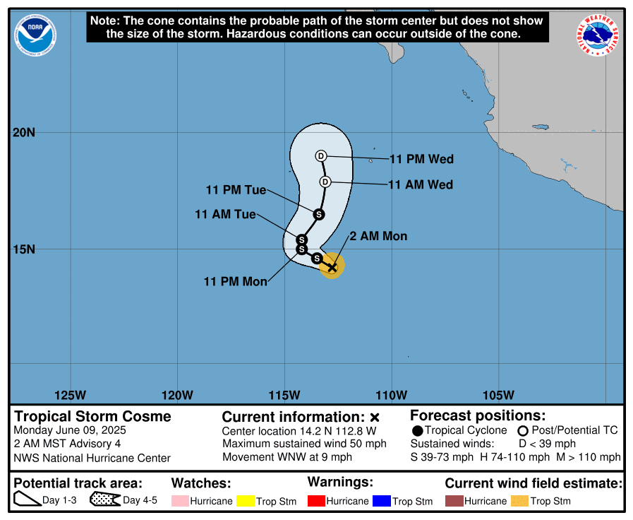 Tropical Storm Cosme forecast track Credit NHC