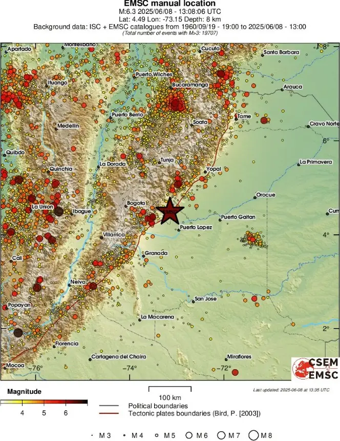 m6.3 earthquake central colombia june 8 2025 emsc regional seismicity