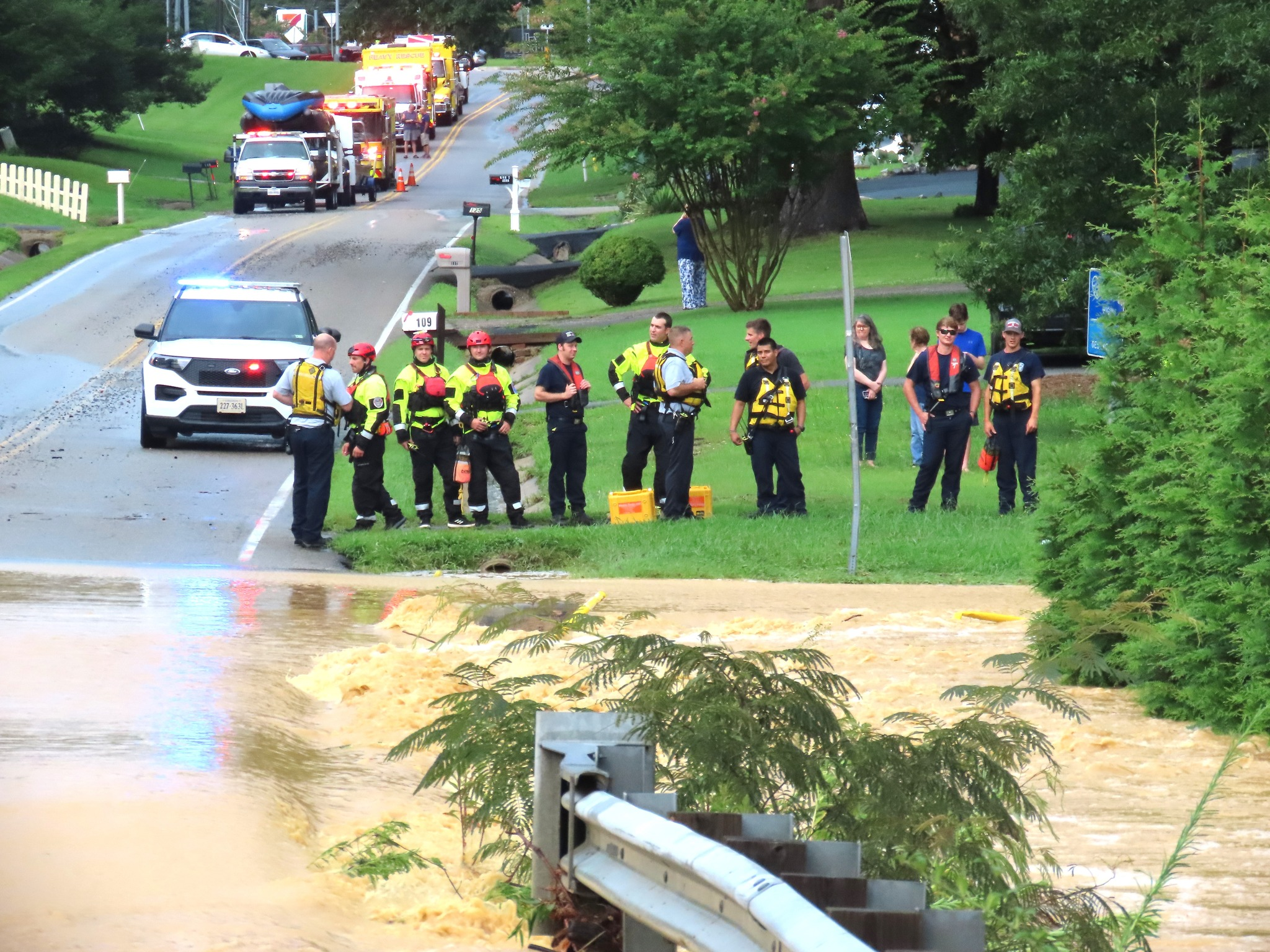 Flooding along Arch Road, Chesterfield County, Virginia on July 13, 2025. Credit: Chesterfield County Fire and EMS