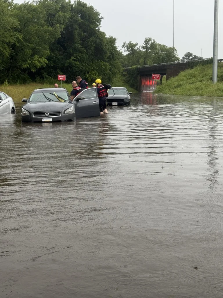 Flooding in Petersburg, Virginia, on Sunday, July 13, 2025. Credit: Petersburg Fire Rescue & Emergency Services