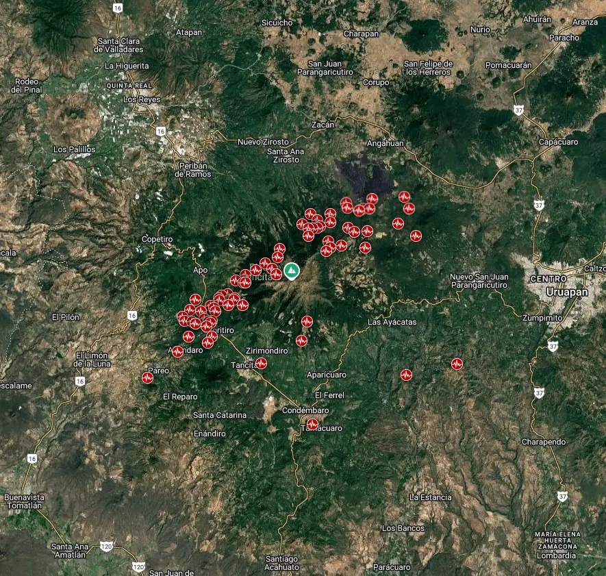 Michoacán–Guanajuato Volcanic Field earthquake swarm june-july 2025 close