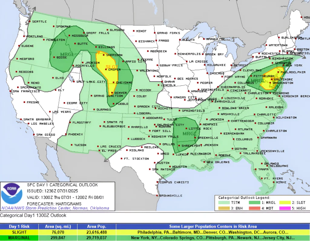 SPC Categorical Outlook for July 31, 2025. Credit: SPC