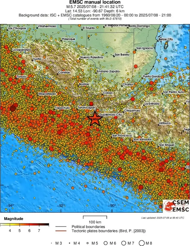 guatemala earthquakes july 8 2025 emsc regional seismicity