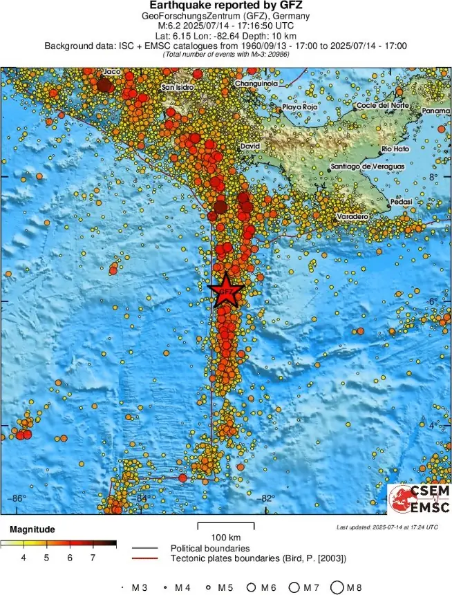 m6-6 earthquake panama july 14 2025 emsc regional seismicity