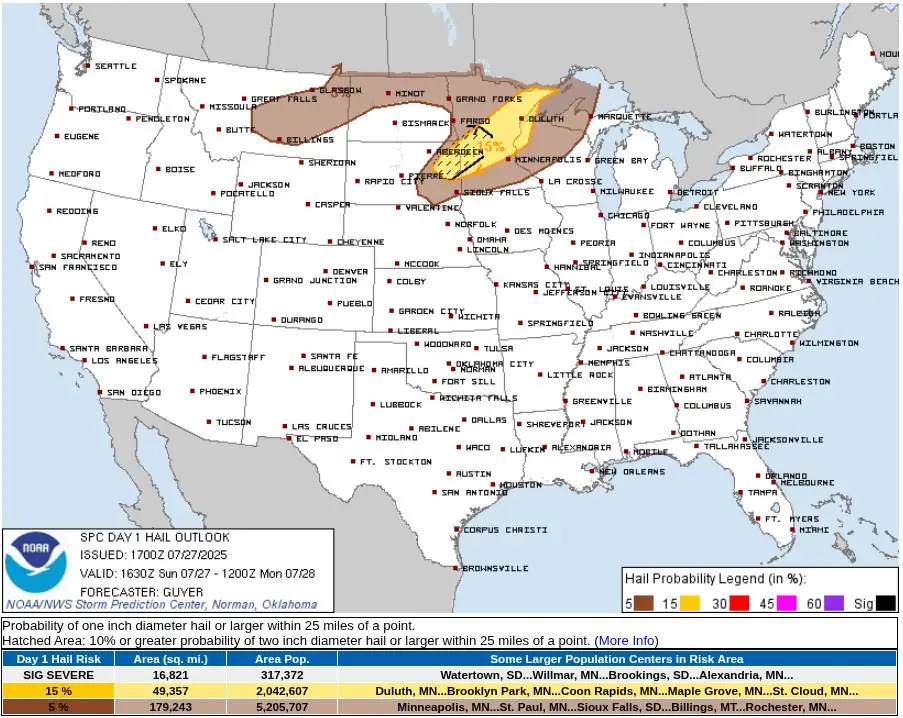 usa hail outlook july 27 2025