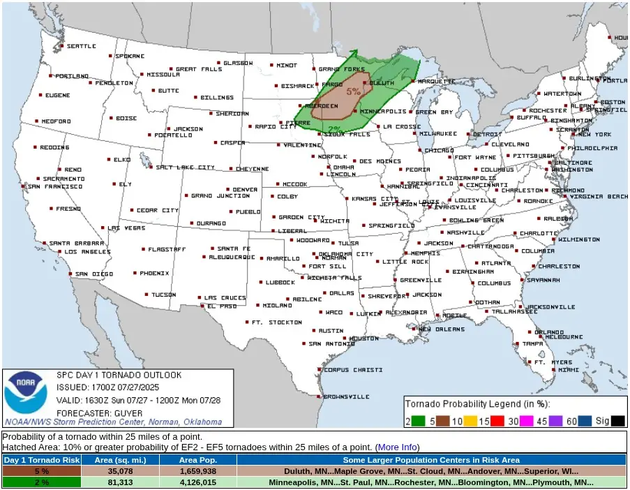 usa tornado outlook july 27 2025