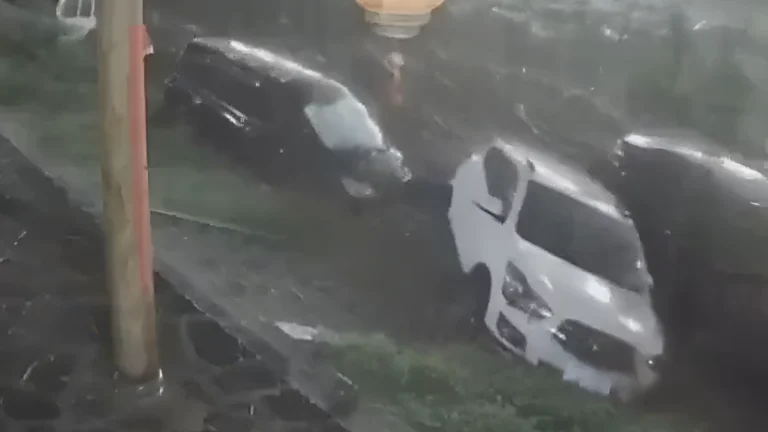 Cars getting swept away by floodwaters in Yuzhong County, Gansu Province, China on August 8, 2025. Credit: Volcaholic