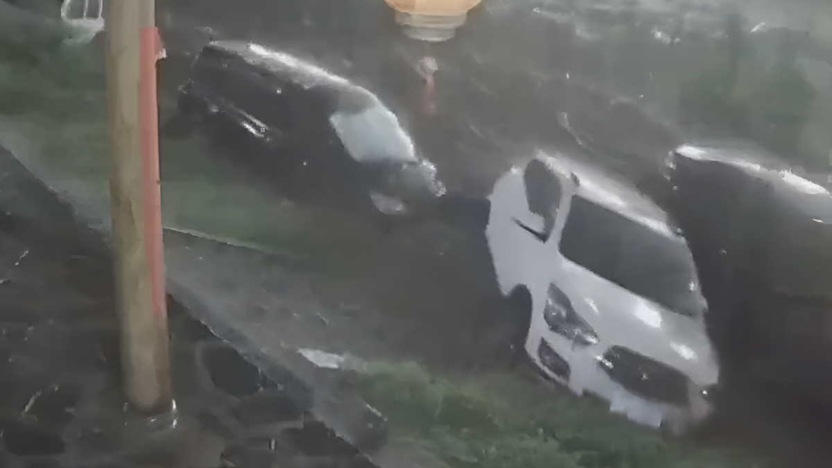 Cars getting swept away by floodwaters in Yuzhong County, Gansu Province, China on August 8, 2025. Credit: Volcaholic