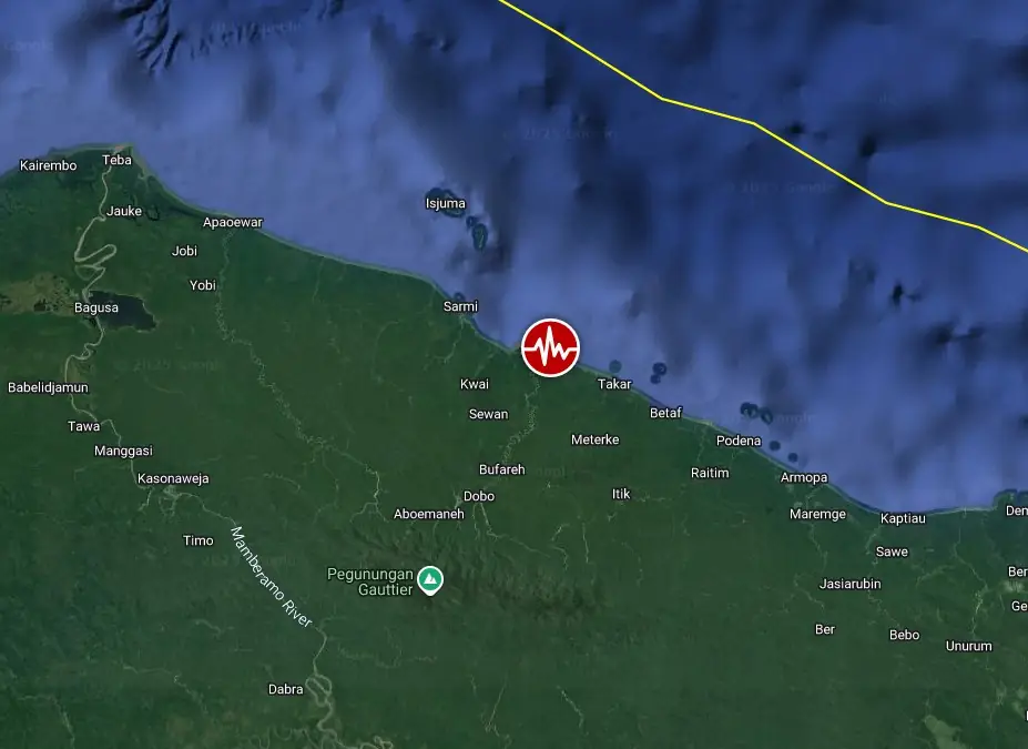 Epicenter of M6.3 earthquake in Papua, Indonesia on August 12, 2025 bg