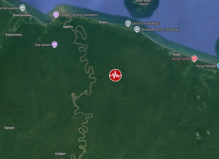 Epicenter of M6.3 earthquake in Papua, Indonesia on August 12, 2025 bgz