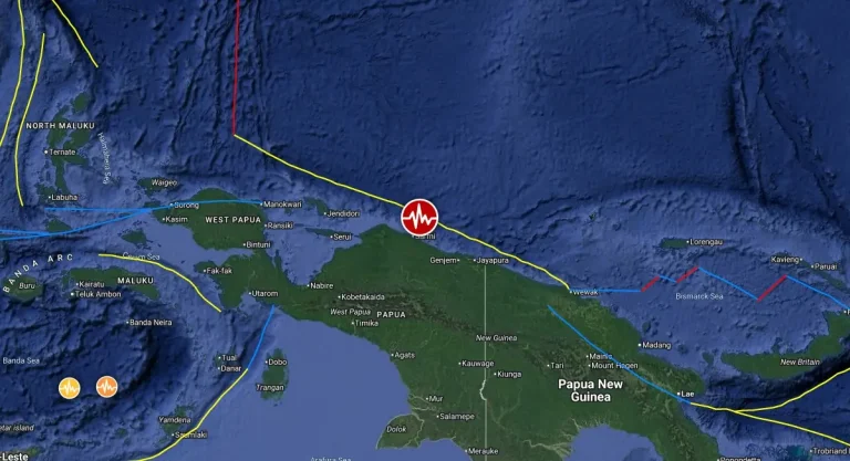 Epicenter of M6.3 earthquake in Papua, Indonesia on August 12, 2025 f