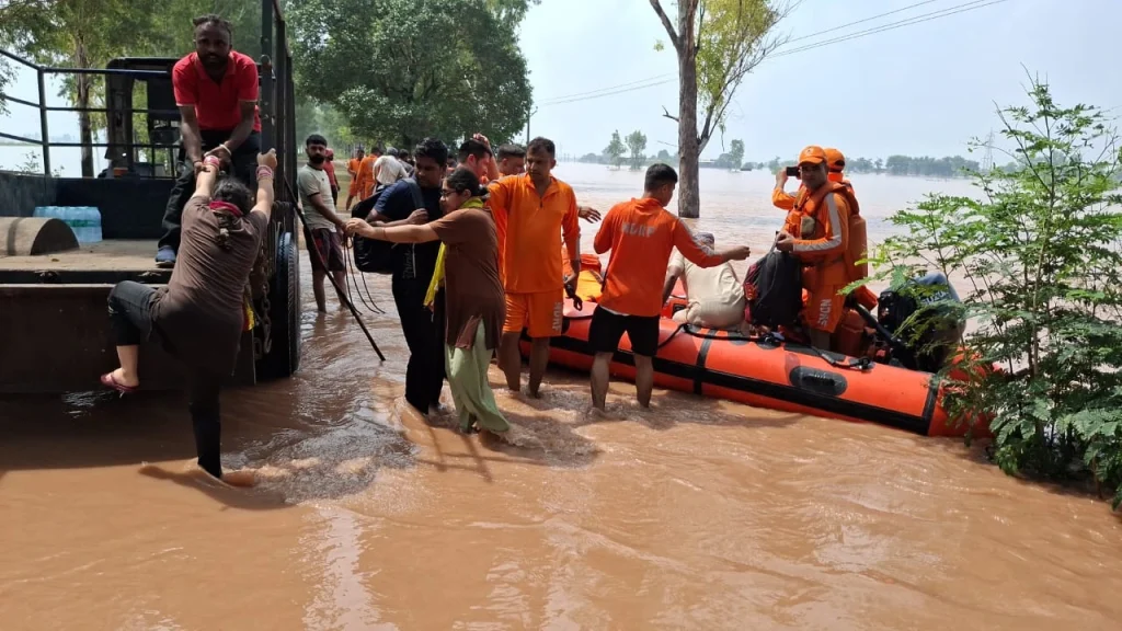 Flood rescue in Punjab on August 29, 2025. Credit: NDRF.