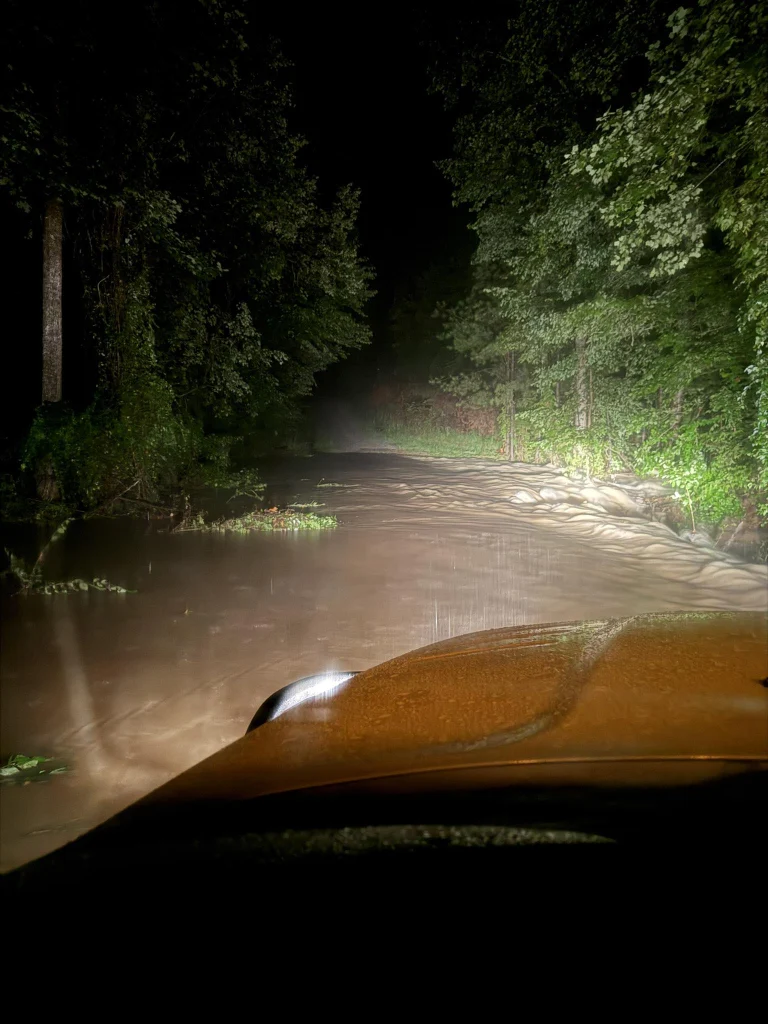 Flooding in Cleburne county on August 4, 2025. Credit: Turkey Heaven Volunteer Fire Department