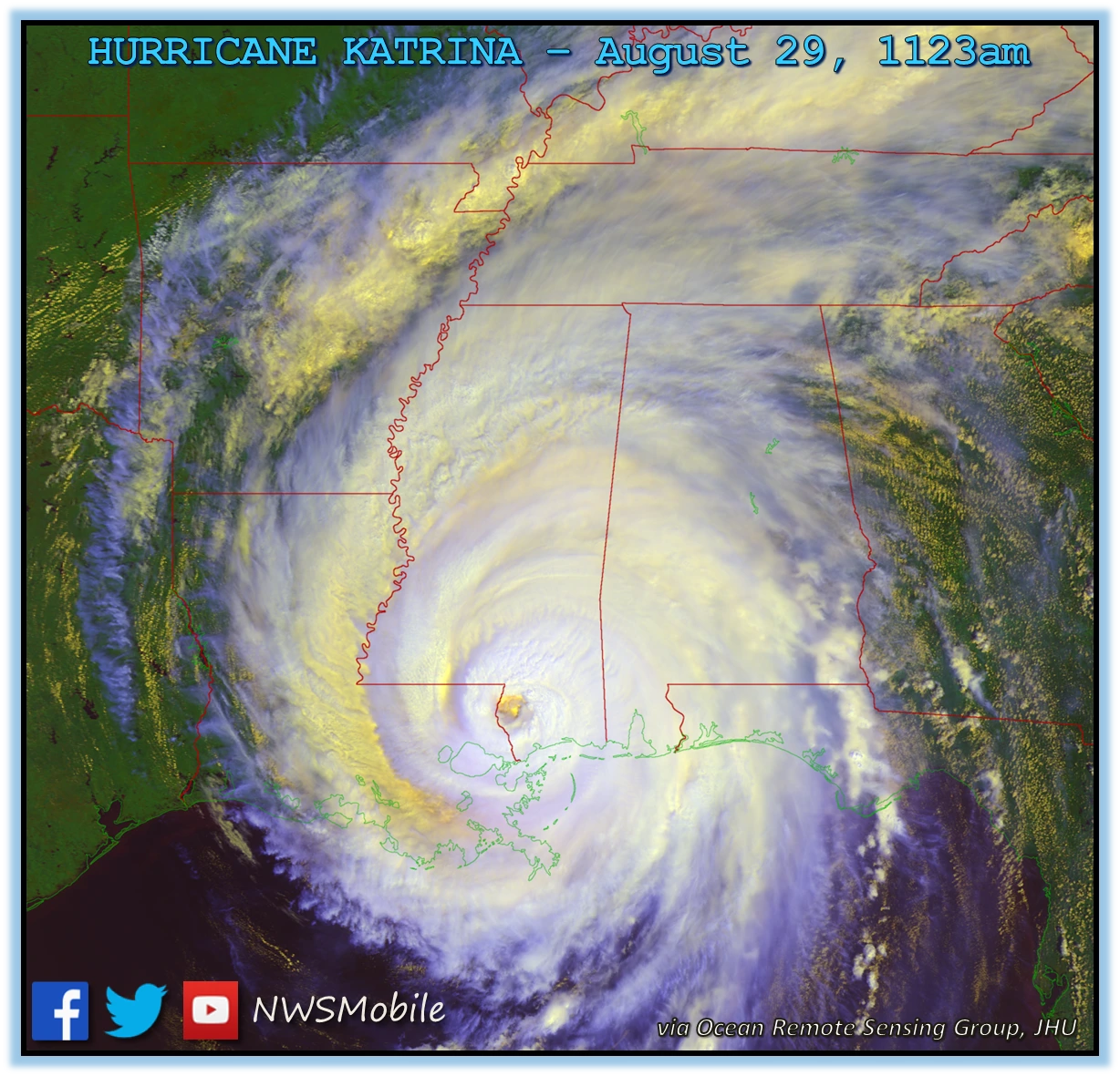 Satellite image of Hurricane Katrina on August 29, 2005. Credit: NWS
