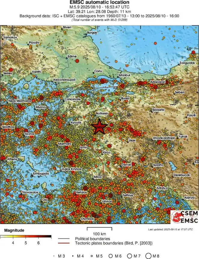 M6.1 earthquake western turkey august 10 2025 emsc regional seismicity