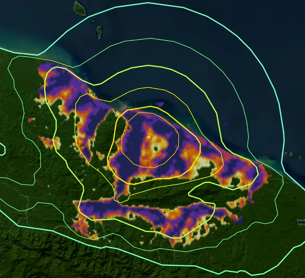 M6.3 earthquake in Papua, Indonesia on August 12, 2025 liquefaction estimate